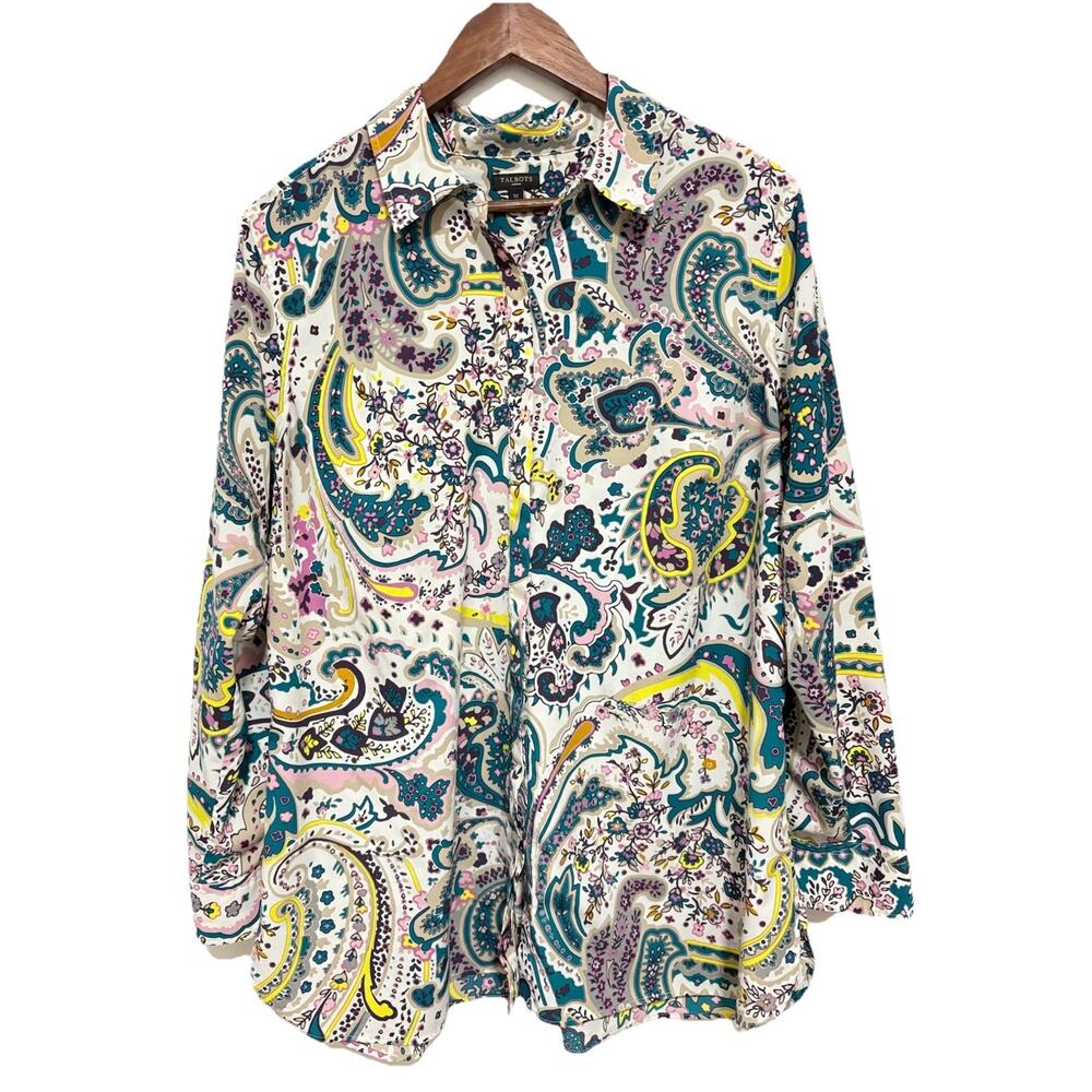 Talbots Woman Paisley Button Front Blouse 1X Multicolor Career Boho Top